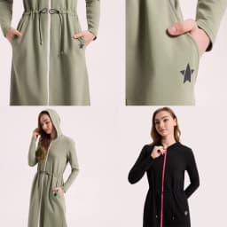 AA AW26 Winter Cotton Woman Hoodie Dress Adjustable Waistband Maxi Zipper Dress Lady Clothes