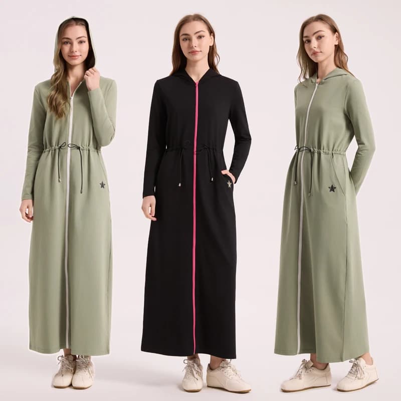AA AW26 Winter Cotton Woman Hoodie Dress Adjustable Waistband Maxi Zipper Dress Lady Clothes