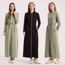 AA AW26 Winter Cotton Woman Hoodie Dress Adjustable Waistband Maxi Zipper Dress Lady Clothes