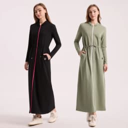 AA AW26 Winter Cotton Woman Hoodie Dress Adjustable Waistband Maxi Zipper Dress Lady Clothes