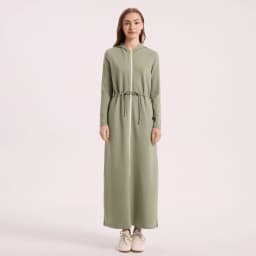 AA AW26 Winter Cotton Woman Hoodie Dress Adjustable Waistband Maxi Zipper Dress Lady Clothes