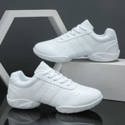 BAXINIER Youth Kids Cheerleading Shoes White Black Synthetic Leather Athletic Training Sneakers for Girls Boys Students Perforated Breathable Soft Cushioned Insole Non-Slip Rubber Sole Competition Shoes