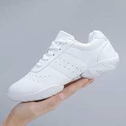 BAXINIER Youth Kids Cheerleading Shoes White Black Synthetic Leather Athletic Training Sneakers for Girls Boys Students Perforated Breathable Soft Cushioned Insole Non-Slip Rubber Sole Competition Shoes