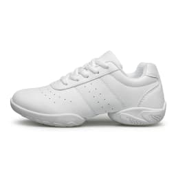 BAXINIER Youth Kids Cheerleading Shoes White Black Synthetic Leather Athletic Training Sneakers for Girls Boys Students Perforated Breathable Soft Cushioned Insole Non-Slip Rubber Sole Competition Shoes