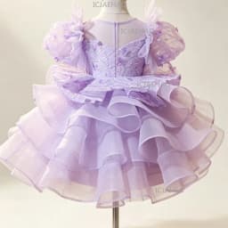 Kids Formal Purple Girls Princess Gown Birthday Party Banquet Elegant Fashion Flower Girl Children Lace Tutu Sweet Cute Clothes