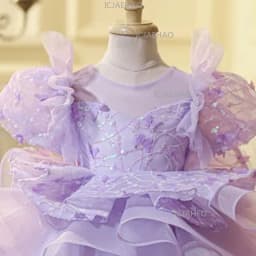 Kids Formal Purple Girls Princess Gown Birthday Party Banquet Elegant Fashion Flower Girl Children Lace Tutu Sweet Cute Clothes