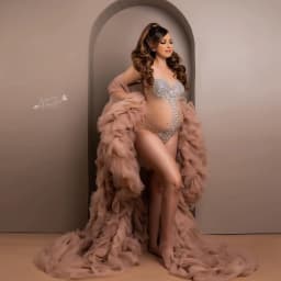 Sexy Goddess Bodysuit Maternity Photography Prop Dress V Neck Rhinestones Pearls Stretch Jumpsuits Women Pregnant Photo Shooting