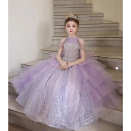 2026 Purple Kids Formal Girls Princess Gown Children Piano Performance Elegant Host Dress Wedding Flower Girl Evening Costume