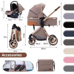 3‑in‑1 Luxurious Elevated‑View Folding Baby Stroller, Aluminum Frame, Multi‑Position Recline for Newborn