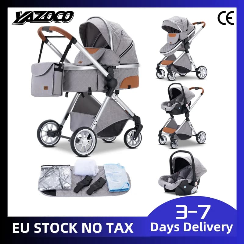 3‑in‑1 Luxurious Elevated‑View Baby Stroller, Portable One‑Hand Folding Travel Pram, Aluminum Frame, Breathable Mesh Seat, UV‑Protection Canopy, Multi‑Position Reclining for Newborns