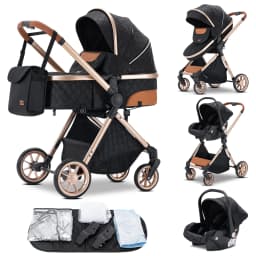 3‑in‑1 Luxurious Elevated‑View Baby Stroller, Portable One‑Hand Folding Travel Pram, Aluminum Frame, Breathable Mesh Seat, UV‑Protection Canopy, Multi‑Position Reclining for Newborns