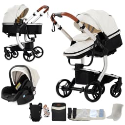 PU Leather High Landscape Baby Stroller Waterproof Easy- clean Newborn Pram Foldable Baby Pushchair with Car Seat Travel Carriage New