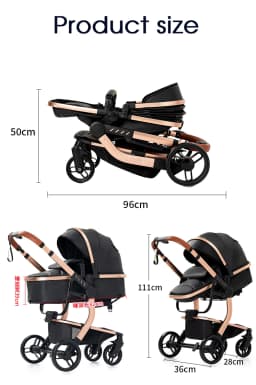 PU Leather High Landscape Baby Stroller Waterproof Easy- clean Newborn Pram Foldable Baby Pushchair with Car Seat Travel Carriage New