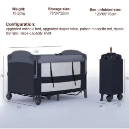 3-in-1 Bedside Crib for Co-Sleeping, Convertible Portable Baby Bassinet with Removable Side Panel, Height Adjustable Newborn Travel Cot, Breathable Mesh Infant Playpen with Diaper Changer and Toy Rack