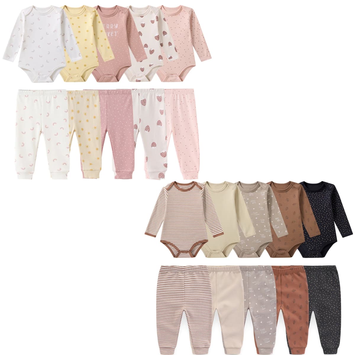 10-Piece Simple Baby Clothing Set Long Sleeve Unisex Newborn Bodysuits+Trousers 0-12 Months Infant Boy Girl Pants Outfits Cloth