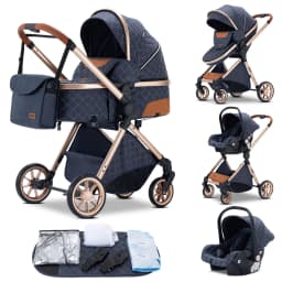 3‑in‑1 Luxurious Elevated View Baby Stroller, One‑Hand Foldable Travel Pram, Aluminum Frame, Breathable Mesh Seat, Multi‑Position Recline for Newborns