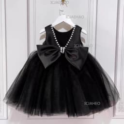 2026 Kids Host Runway Dress Fashion Evening Costume Gown New Children Girls Black Satin Elegant Piano Violin Performance Show