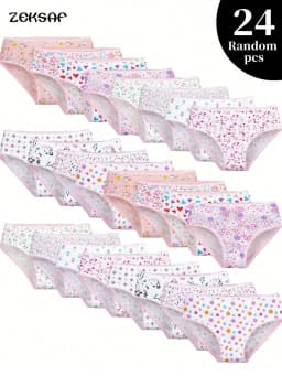 24 Pack Girls Unnderwear Cute Pink Hearts & Floral Design Cotton Underpants for Kids