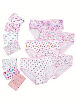 24 Pack Girls Unnderwear Cute Pink Hearts & Floral Design Cotton Underpants for Kids