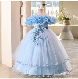 New High-End Luxury Flower Girl Wedding Show Performance Dress for Girls, Puff Sleeve Sequin Princess Dress