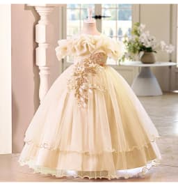 New High-End Luxury Flower Girl Wedding Show Performance Dress for Girls, Puff Sleeve Sequin Princess Dress
