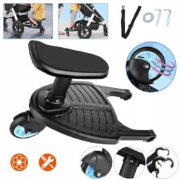 Wheeled Stroller Board with Seat, with Pushchairs Extra-Large Platform, Standing Pedal with Sitting Seat Stroller Accessory