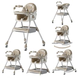 Comfortable Baby Rocking High Chair 3-Position Adjustable Reclining Infant Feeding Seat with Toy Shelf 4-Position Double Dinner Plate Swivel Wheels Safety Harness Storage Shelf Highchairs for Baby