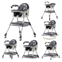 Comfortable Baby Rocking High Chair 3-Position Adjustable Reclining Infant Feeding Seat with Toy Shelf 4-Position Double Dinner Plate Swivel Wheels Safety Harness Storage Shelf Highchairs for Baby
