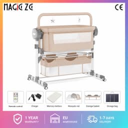 Multifunctional Electric Baby Cradle Bed, Portable Infant Side Sleeper Crib with Remote Control, Soothing Music, Toy Rack, Half-Covered Mosquito Net, Lockable Wheels and Breathable Window Screen