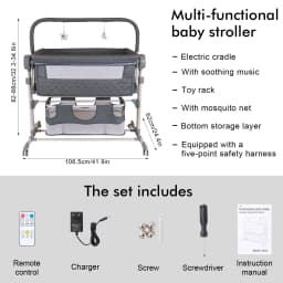 Multifunctional Electric Baby Cradle Bed, Portable Infant Side Sleeper Crib with Remote Control, Soothing Music, Toy Rack, Half-Covered Mosquito Net, Lockable Wheels and Breathable Window Screen