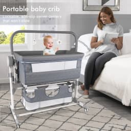Multifunctional Electric Baby Cradle Bed, Portable Infant Side Sleeper Crib with Remote Control, Soothing Music, Toy Rack, Half-Covered Mosquito Net, Lockable Wheels and Breathable Window Screen