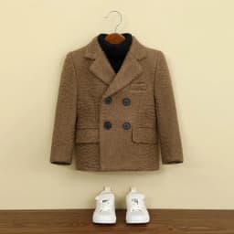 Kids Grey Curly Fleece Wool Blazer Double-Breasted Short Coat Winter Outerwear Warm Formal Jacket for Teen Boys 3-14 Years