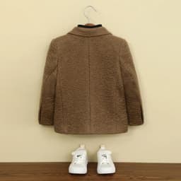 Kids Grey Curly Fleece Wool Blazer Double-Breasted Short Coat Winter Outerwear Warm Formal Jacket for Teen Boys 3-14 Years