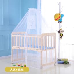 Baby Wooden Crib with Mosquito Net Baby Rocking Crib with Roller Newborn Infant Game Bed Computer Table Baby Cot Bedding Set