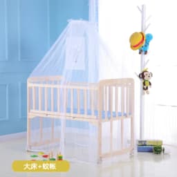 Baby Wooden Crib with Mosquito Net Baby Rocking Crib with Roller Newborn Infant Game Bed Computer Table Baby Cot Bedding Set