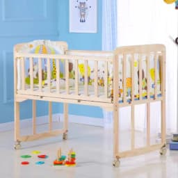 Baby Wooden Crib with Mosquito Net Baby Rocking Crib with Roller Newborn Infant Game Bed Computer Table Baby Cot Bedding Set