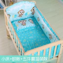 Baby Wooden Crib with Mosquito Net Baby Rocking Crib with Roller Newborn Infant Game Bed Computer Table Baby Cot Bedding Set