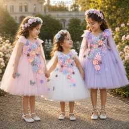 2026 Kids Handmade 3D Applique Tulle Sleeveless Dress New ChildrenGirl Party Banquet Clothes Girls Gown Princess Wedding Flower
