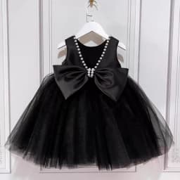 2026 Kids Host Runway Gown New Children Girls Black Satin Elegant Piano Violin Performance Show Dress Fashion Evening Costume