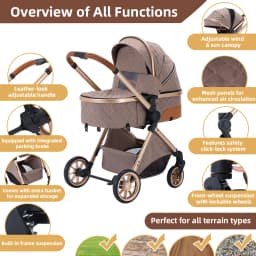 3‑in‑1 All‑Purpose Newborn Travel Pram, Elevated Landscape Layout, Smooth One‑Hand Folding Mechanism, Wear‑Resistant Solid Wheel System, Adjustable Push Handle, Soft Padded Seating Unit For All‑Season Family Stroll Activities