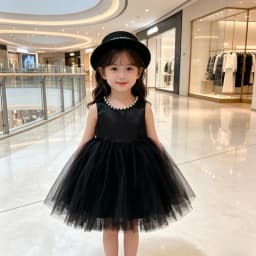 2026 Kids Host Runway Gown New Children Girls Black Satin Elegant Piano Fashion Evening Costume Violin Performance Show Dress