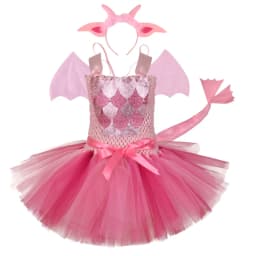 4-Piece Kids Dinosaur Outfit,Fluffy Tutu Skirt Set, Kids Party & Holiday Stage Clothing for Halloween and Christmas Performances