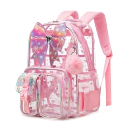 Pink Monogram Heavy duty Clear Backpack Kids Transparent Backpacks for School Girls Elementary Bookbag Stadium Concert College