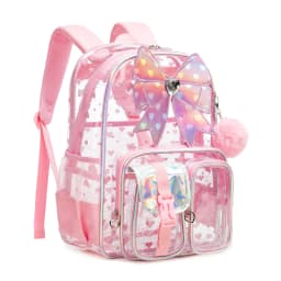Pink Monogram Heavy duty Clear Backpack Kids Transparent Backpacks for School Girls Elementary Bookbag Stadium Concert College