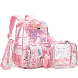 Pink Monogram Heavy duty Clear Backpack Kids Transparent Backpacks for School Girls Elementary Bookbag Stadium Concert College
