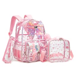 Pink Monogram Heavy duty Clear Backpack Kids Transparent Backpacks for School Girls Elementary Bookbag Stadium Concert College