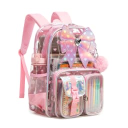 Pink Monogram Heavy duty Clear Backpack Kids Transparent Backpacks for School Girls Elementary Bookbag Stadium Concert College
