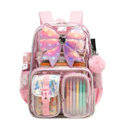 Pink Monogram Heavy duty Clear Backpack Kids Transparent Backpacks for School Girls Elementary Bookbag Stadium Concert College