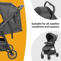 2 in 1 Baby Stroller Foldable Pram Pushchair for Newborn Infant Toddler Lightweight Travel Buggy with Sit and Lie Function Adjustable Canopy Five Point Safety Harness Shock Absorbing Wheels Large Storage Basket Portable Baby Carriage