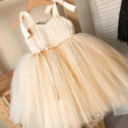 Kids Strapless Sleeveless Gown Princess Dress Stage Performance Pearl Bow Design Girls Formal Wedding Flower Girl Party Banquet